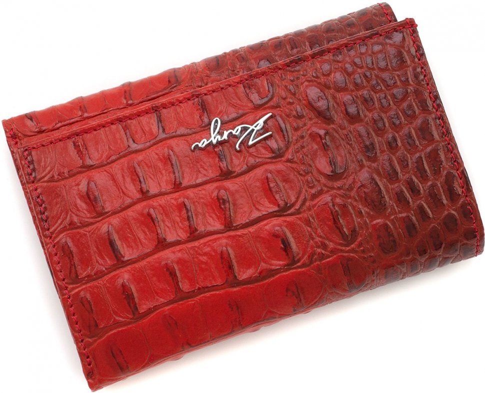 Червоний жіночий гаманець потрійного додавання зі шкіри з фактурою під крокодила KARYA (19506)