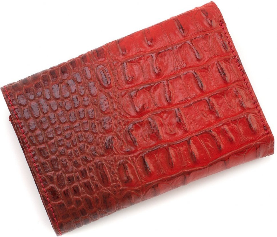 Красный женский кошелек тройного сложения из кожи с фактурой под крокодила KARYA (19506)