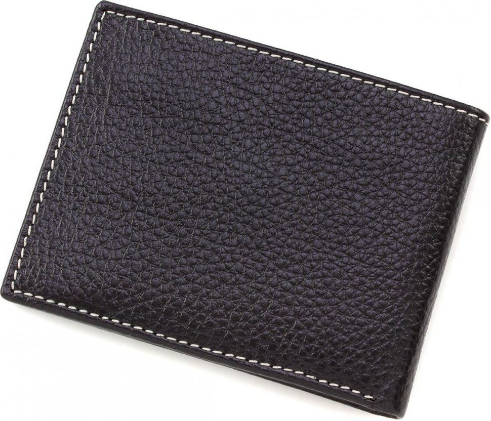 Небольшое мужское портмоне из фактурной черной кожи с белой строчкой Bond Non (10892)