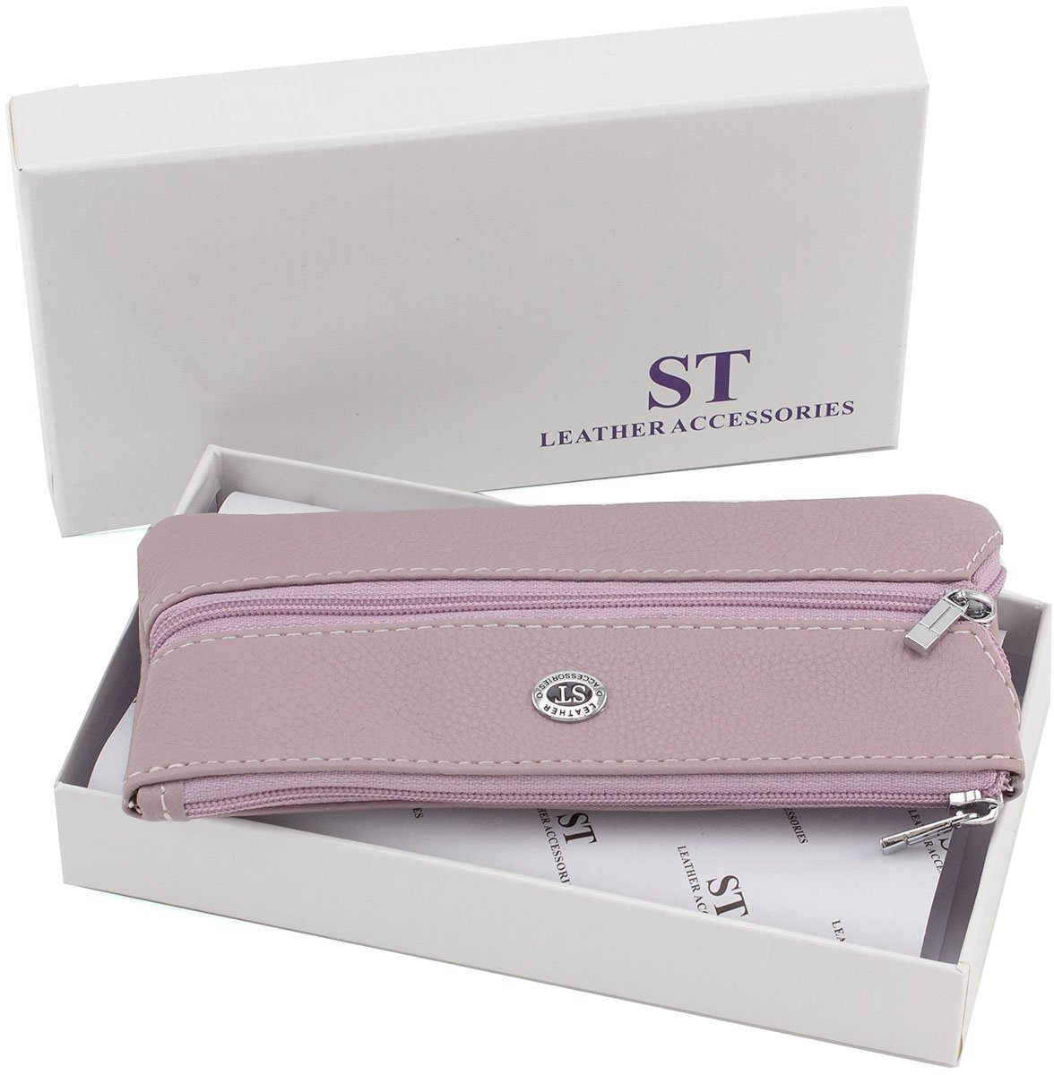 Довга жіноча ключниця з натуральної шкіри темно-рожевого кольору ST Leather (14028)