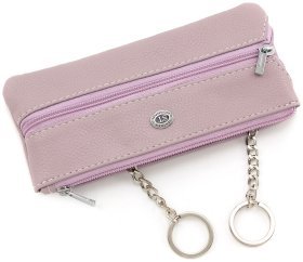 Длинная женская ключница из натуральной кожи темно-розового цвета ST Leather (14028)