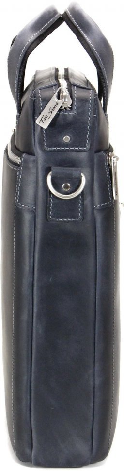 Винтажная синяя мужская сумка из натуральной кожи с ручками Tom Stone (10961)