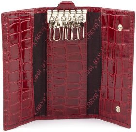 Вертикальная женская ключница из натуральной красной кожи на кнопках KARYA (15513)