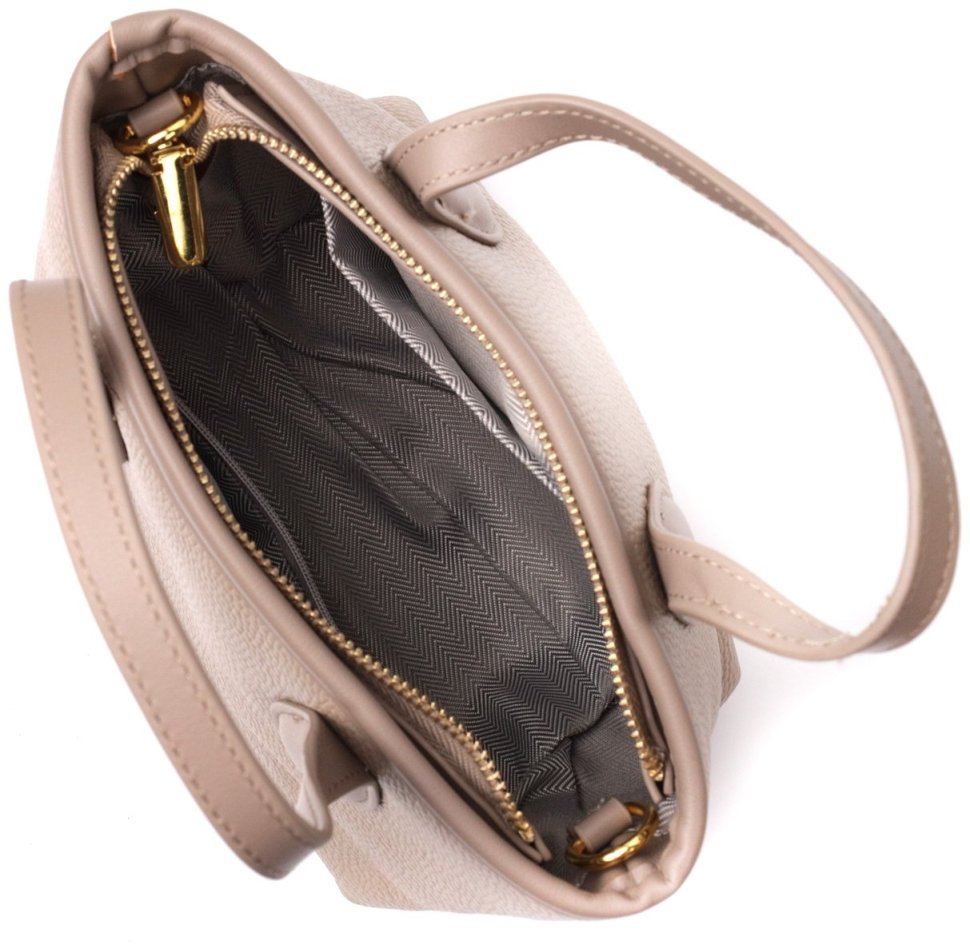 Маленька жіноча сумка з натуральної шкіри бежевого кольору з двома ручками Vintage 2422283
