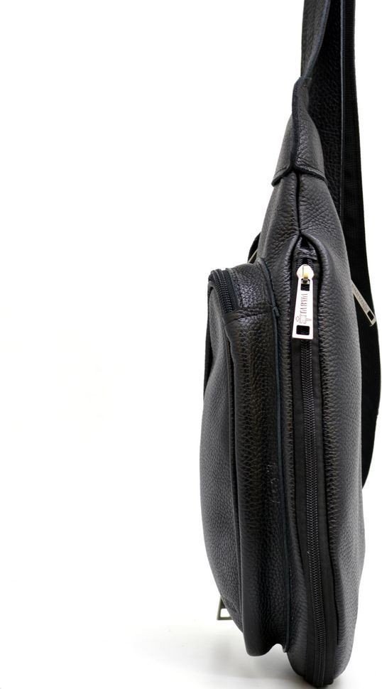 Чоловіча сумка-слінг зі шкіри флотар чорного кольору TARWA (21660)