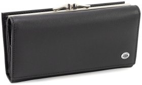 Черный кожаный кошелек на магнитах и большой монетницей ST Leather 90820