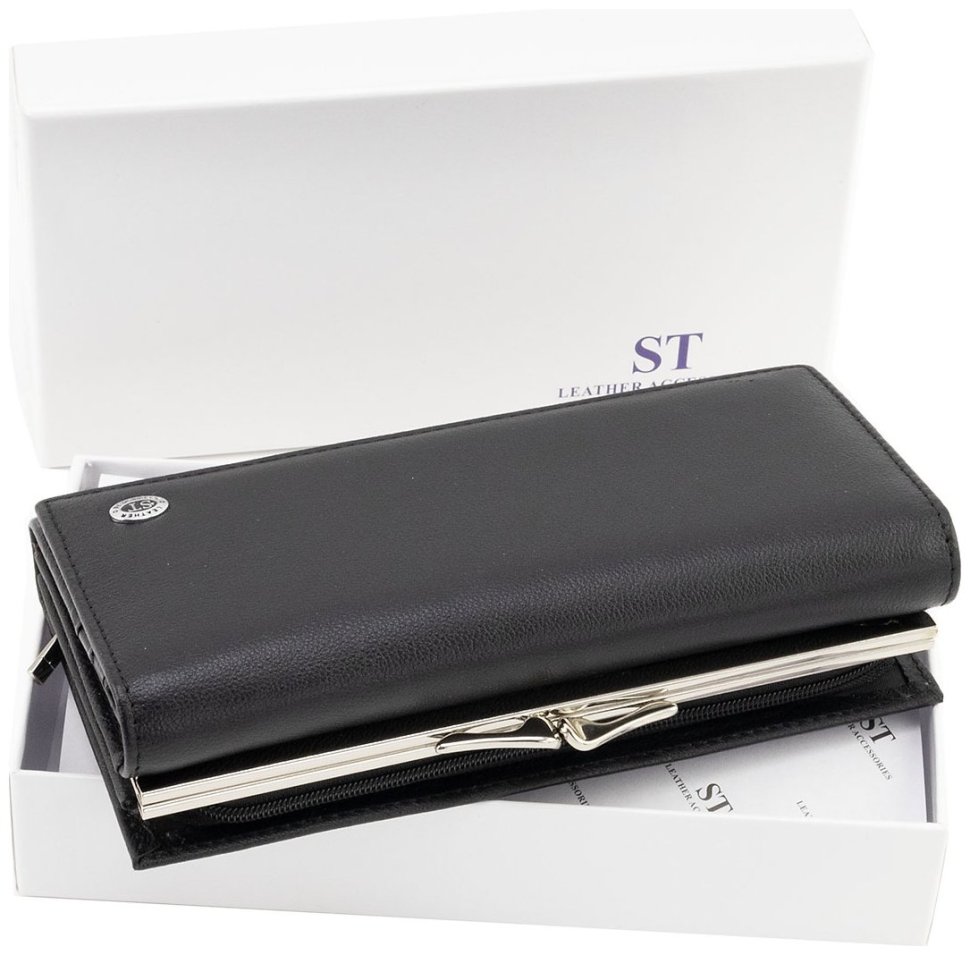 Черный кожаный кошелек на магнитах и большой монетницей ST Leather 90820 modnotak фото №12