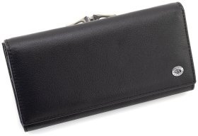 Черный кожаный кошелек на магнитах и большой монетницей ST Leather 90820