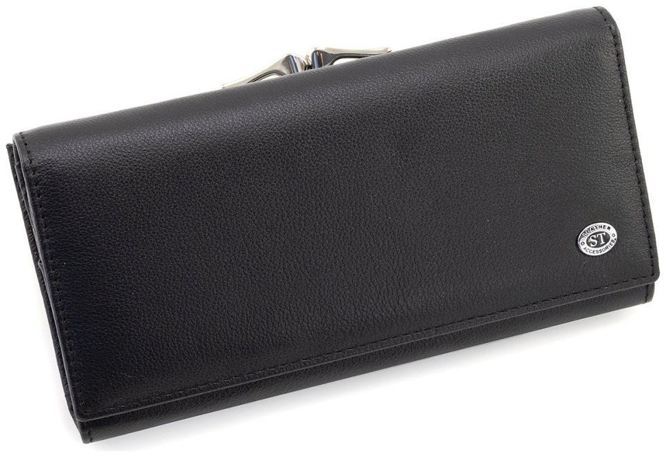 Черный кожаный кошелек на магнитах и большой монетницей ST Leather 90820 modnotak фото №4