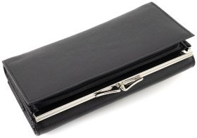 Черный кожаный кошелек на магнитах и большой монетницей ST Leather 90820