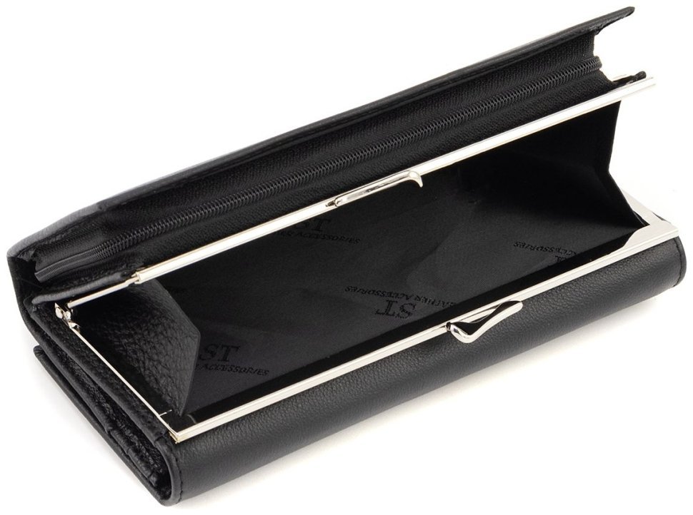 Черный кожаный кошелек на магнитах и большой монетницей ST Leather 90820 modnotak фото №7