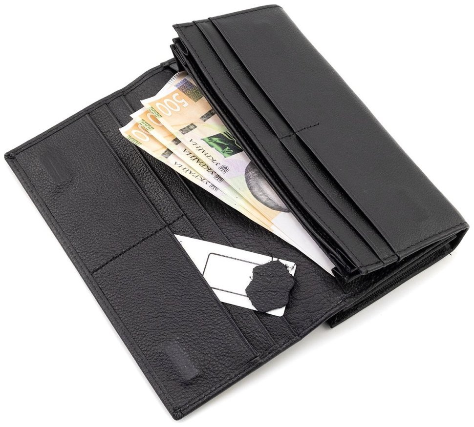Черный кожаный кошелек на магнитах и большой монетницей ST Leather 90820 modnotak фото №9