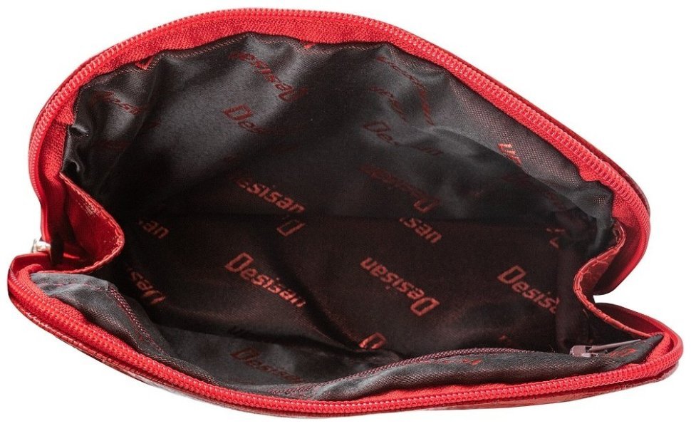 Красная женская косметичка из натуральной кожи под рептилию Desisan 81320 modnotak фото №4