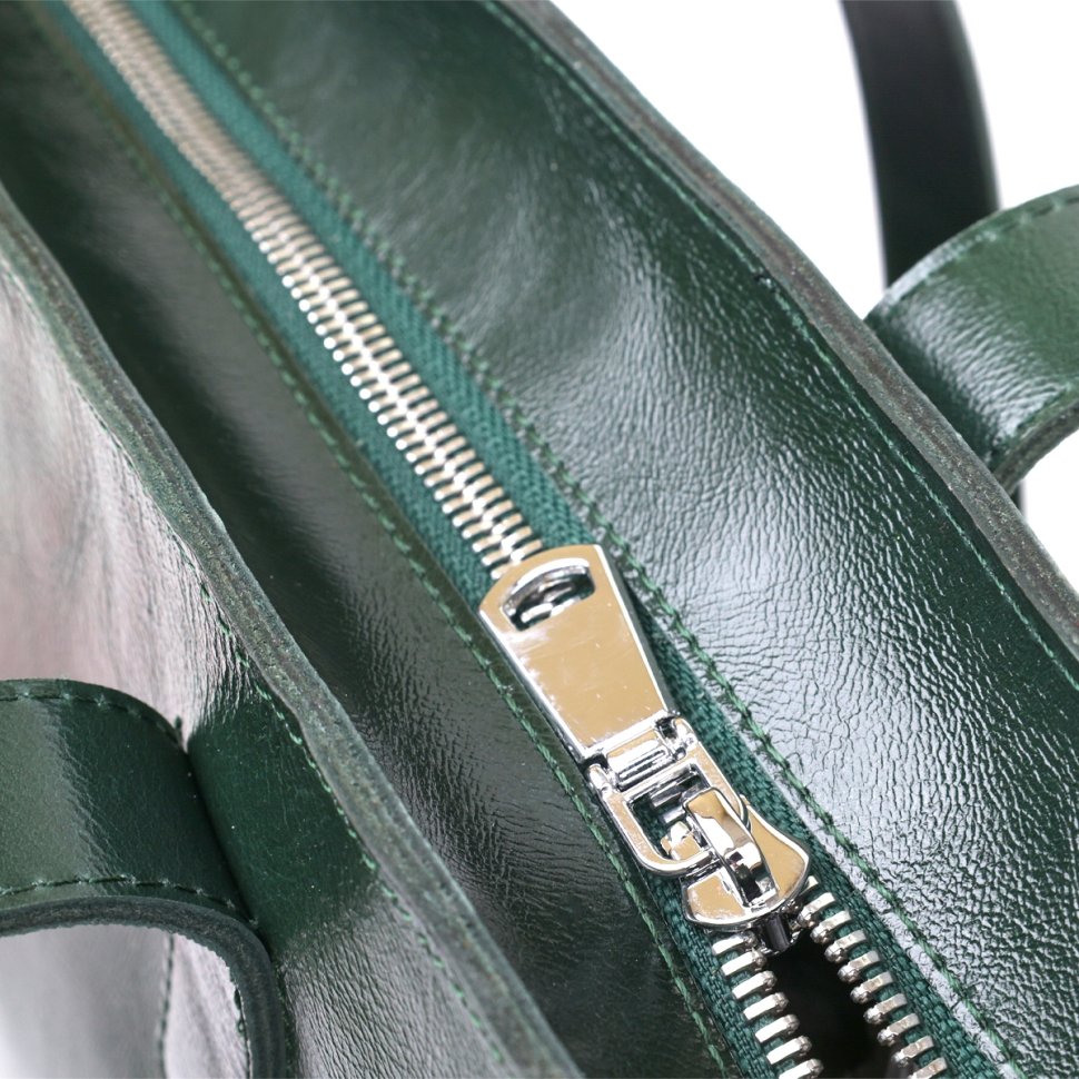 Шкіряна жіноча сумка-шоппер зеленого кольору Shvigel (16367)