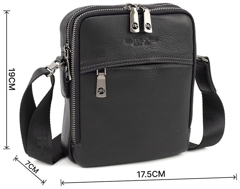 Вертикальна чоловіча наплечная сумка з натуральної шкіри H.T Leather (10257) modnotak фото №3