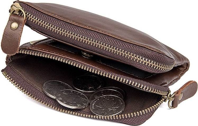 Коричневое мужское портмоне двойного сложения из натуральной кожи Vintage (14530)