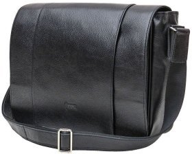 Шкіряна чоловіча сумка-месенджер чорного кольору з відсіком для ноутбука 14 дюймів TARWA (19940)