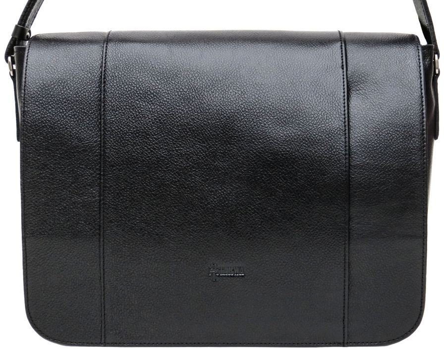 Кожаная мужская сумка-мессенджер черного цвета с отсеком для ноутбука 14 дюймов TARWA (19940)