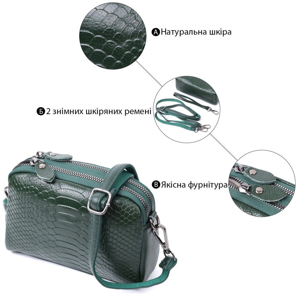 Компактная женская сумка из натуральной кожи Vintage 2422802 зеленого цвета modnotak фото №4