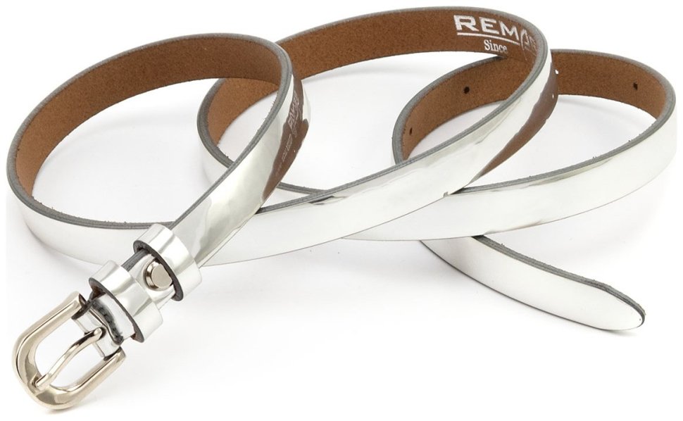 Тонкий женский из лаковой кожи ремень в цвете светлое серебро Remar 15138 фото №4 Тонкий женский из лаковой кожи ремень в цвете светлое серебро Remar 15138 modnotak фото №4