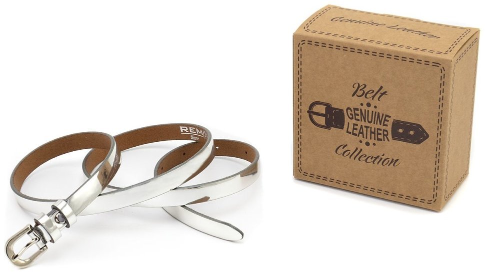 Тонкий женский из лаковой кожи ремень в цвете светлое серебро Remar 15138 фото №5 Тонкий женский из лаковой кожи ремень в цвете светлое серебро Remar 15138 modnotak фото №5