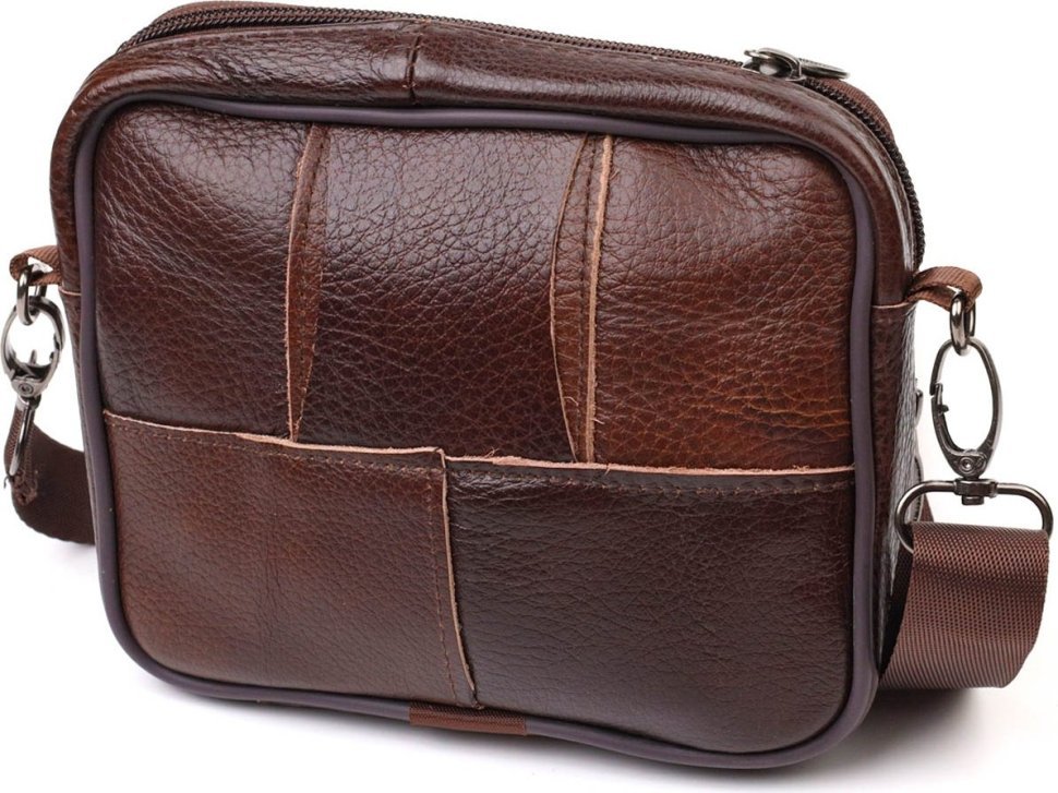 Мужская горизонтальная сумка маленького размера из натуральной коричневой кожи Vintage (2421486)