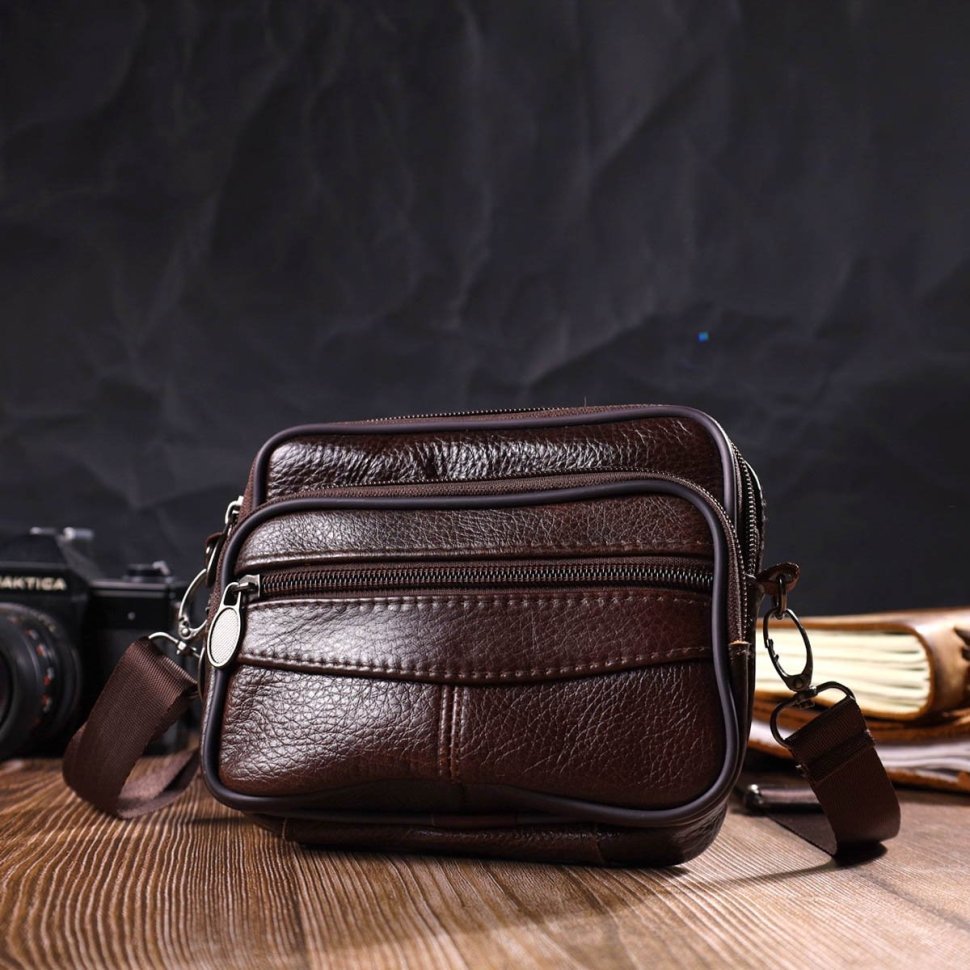 Чоловіча горизонтальна сумка маленького розміру з натуральної коричневої шкіри Vintage (2421486)