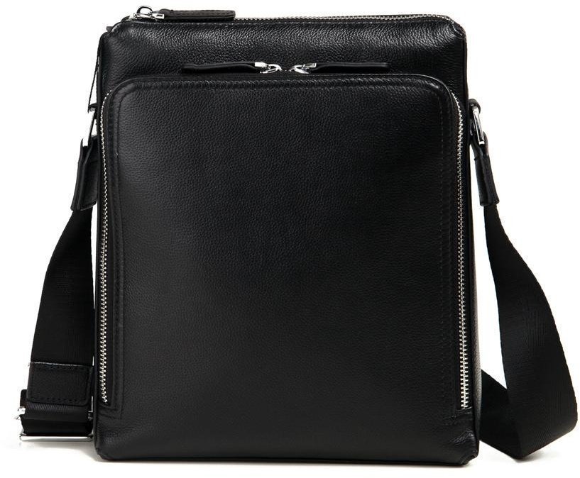 Классическая черная кожаная мужская сумка через плечо Tiding Bag (15906)