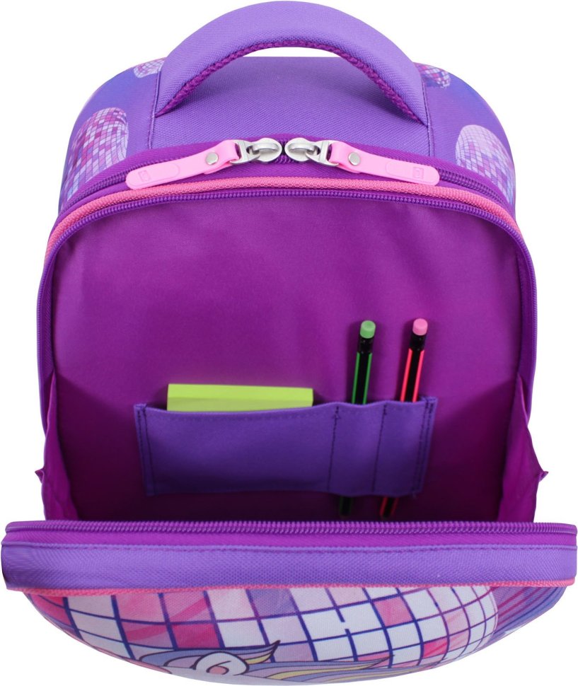 Фиолетовый школьный рюкзак для девочек из текстиля с единорогом Bagland (53820)