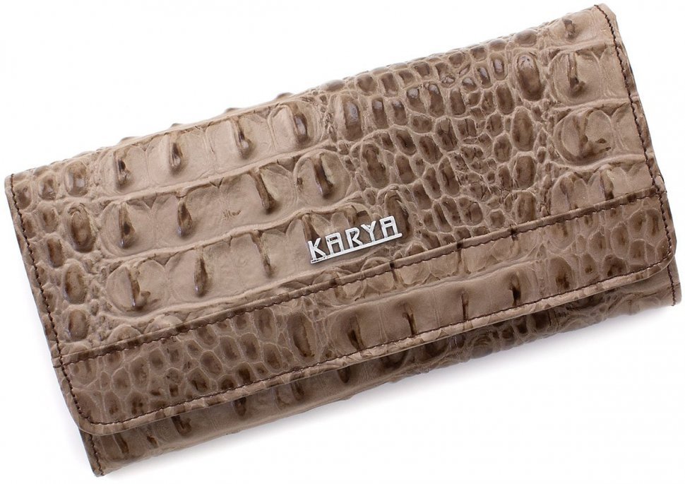 Бежевий жіночий довгий гаманець з натуральної шкіри з фактурою під крокодила KARYA (15984)