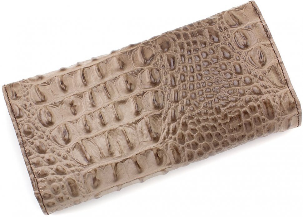 Бежевий жіночий довгий гаманець з натуральної шкіри з фактурою під крокодила KARYA (15984)