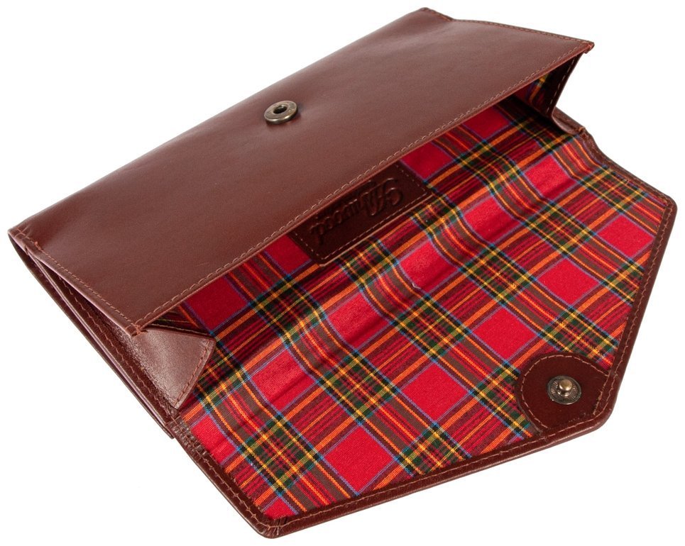 Женский кошелек из натуральной гладкой кожи на кнопке Ashwood V63 94020 коричневого цвета modnotak фото №5