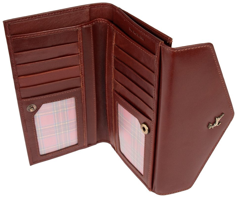 Женский кошелек из натуральной гладкой кожи на кнопке Ashwood V63 94020 коричневого цвета modnotak фото №6