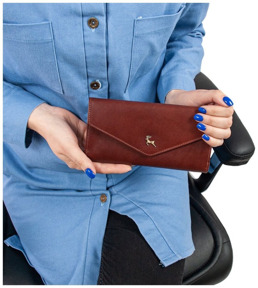 Женский кошелек из натуральной гладкой кожи на кнопке Ashwood V63 94020 коричневого цвета modnotak фото №9