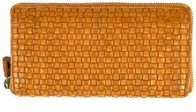Яскравий плетений жіночий гаманець з натуральної шкіри жовтого кольору Ashwood D81 94120