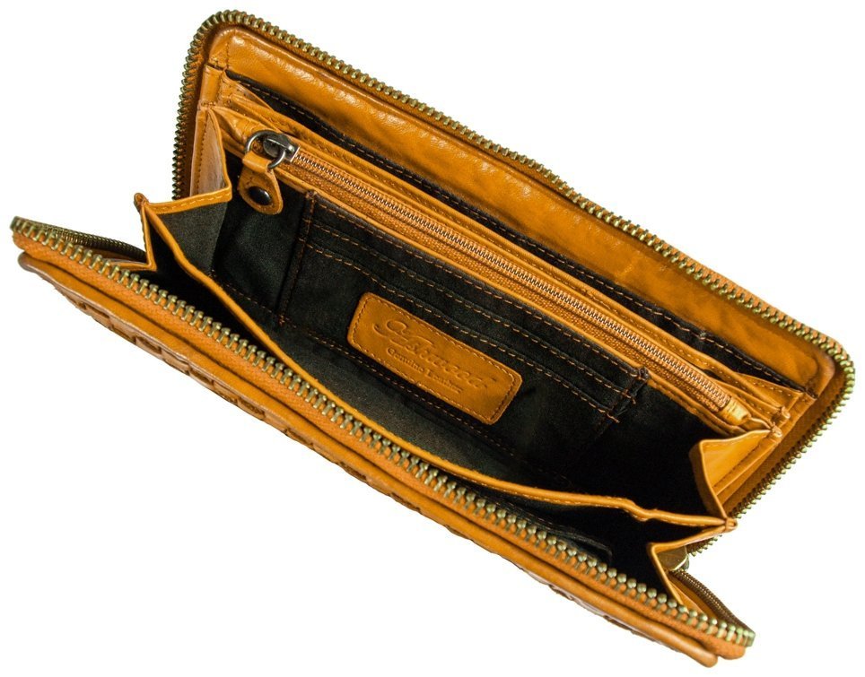 Яркий плетенный женский кошелек из натуральной кожи желтого цвета Ashwood D81 94120 modnotak фото №6