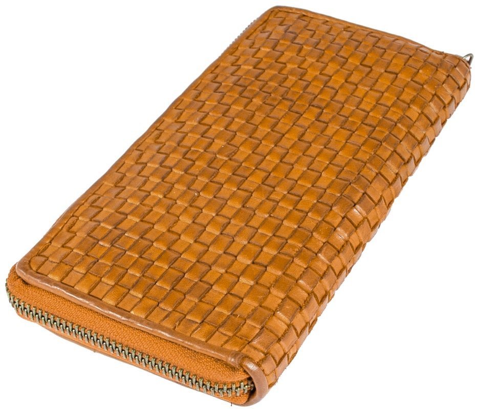 Яркий плетенный женский кошелек из натуральной кожи желтого цвета Ashwood D81 94120 modnotak фото №7