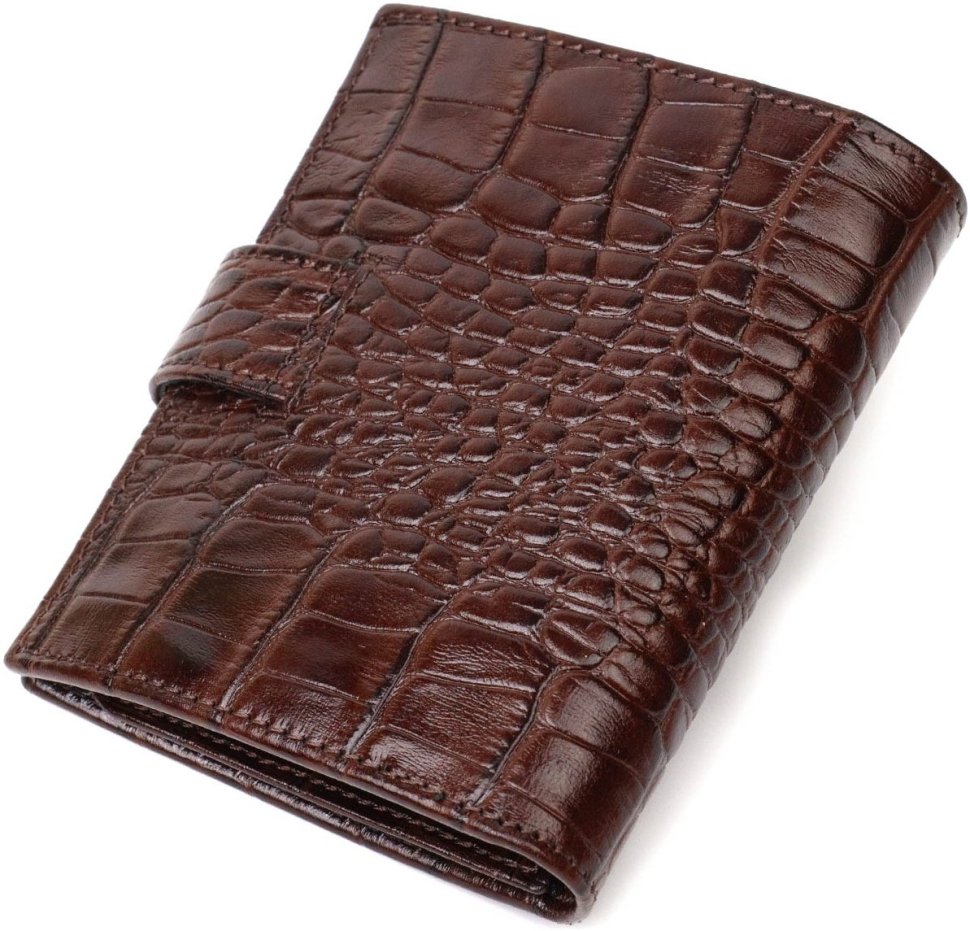 Коричневий чоловічий гаманець середнього розміру з натуральної шкіри з тисненням під крокодила BOND (2422003)