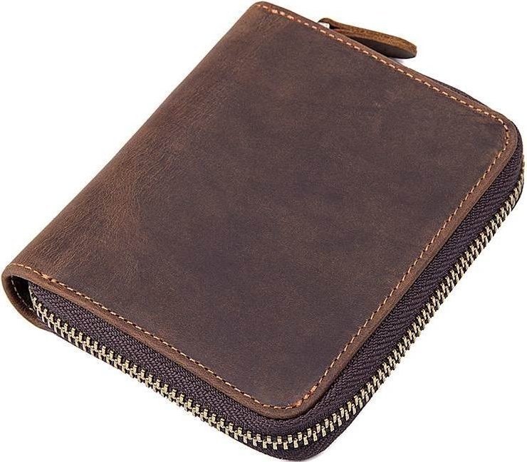 Коричневый мужской кошелек из натуральной кожи под винтаж на молнии Vintage (14535)