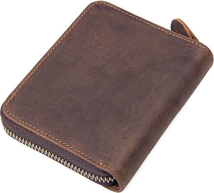 Коричневий чоловічий гаманець з натуральної шкіри під вінтаж на блискавці Vintage (14535)