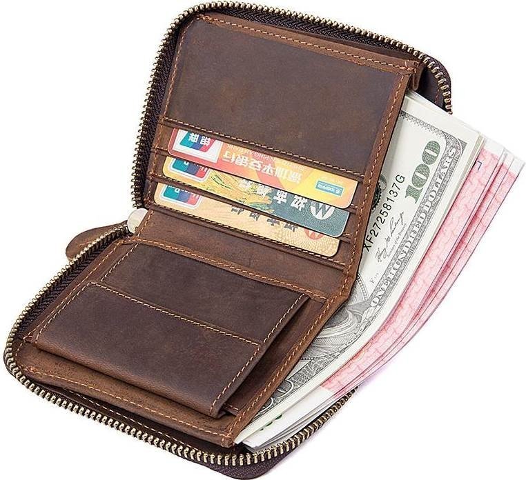 Коричневий чоловічий гаманець з натуральної шкіри під вінтаж на блискавці Vintage (14535)