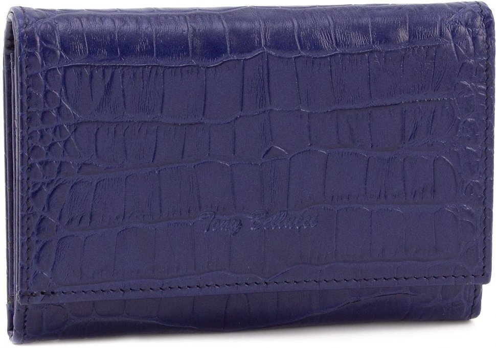 Яркий кошелек синего цвета из натуральной кожи на кнопаке Tony Bellucci (10763)