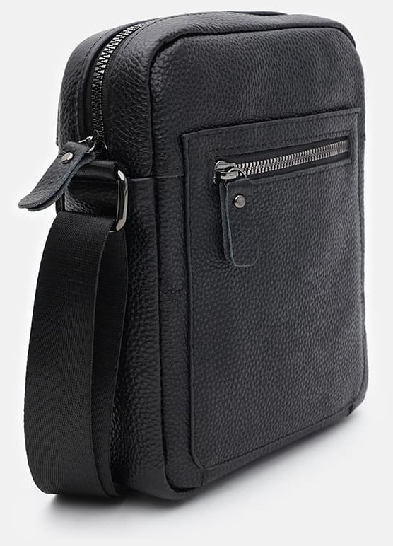 Чоловіча шкіряна сумка з 1 містким відділенням через плече Borsa Leather 104520 чорного кольору modnotak фото №2