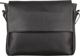 Большая качественная мужская сумка-мессенджер из зернистой кожи черного цвета SHVIGEL (11043)