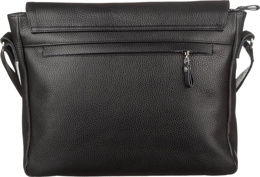 Большая качественная мужская сумка-мессенджер из зернистой кожи черного цвета SHVIGEL (11043)