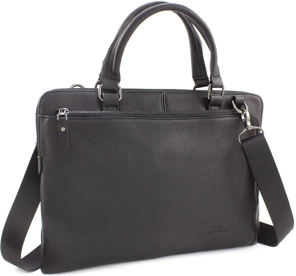 Кожаная деловая сумка черного цвета с ручками Leather Collection (11140)