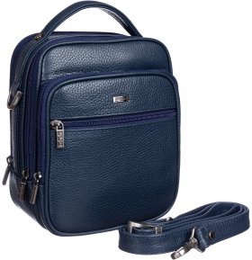 Темно-синяя мужская сумка-барсетка из фактурной кожи небольшого размера DESISAN (19111) - 2