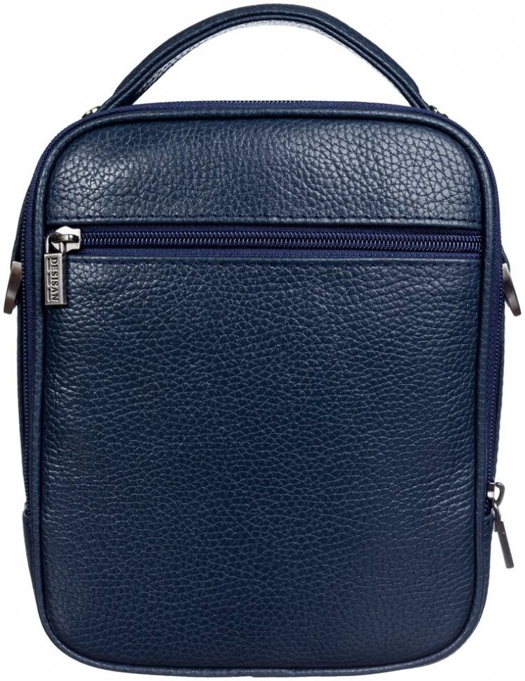 Темно-синя чоловіча сумка-барсетка з фактурної шкіри невеликого розміру DESISAN (19111)