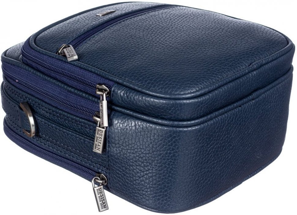 Темно-синя чоловіча сумка-барсетка з фактурної шкіри невеликого розміру DESISAN (19111)