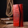 Красный женский кошелек из фактурной кожи под крокодила с клапаном KARYA (2421106) - 7